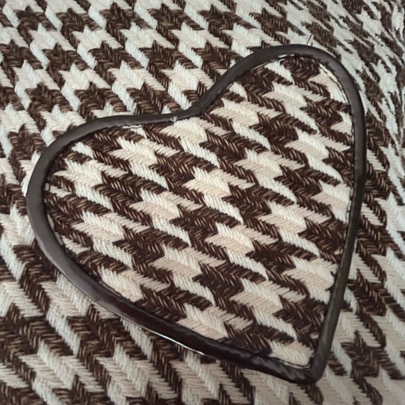 Vintage Houndstooth Fashion Express Brown Cream Satchel Bag Purse Heart Pocket - Picture 10 of 14